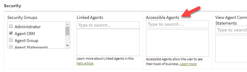 Screenshot showing the Accessible Agents field in User details