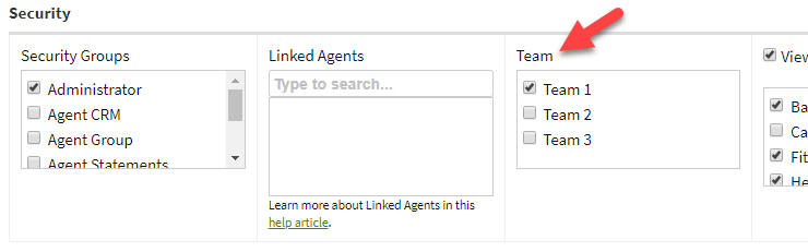Screenshot showing team setting when editing user details