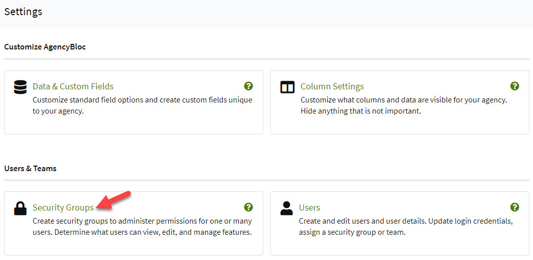 Screenshot showing where to access Security Group settings