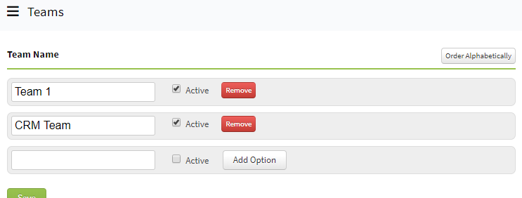Screenshot showing the Team settings page before being updated