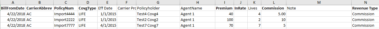 Screenshot showing some of the fields included in the standard import template