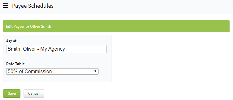 Screenshot showing the payee info