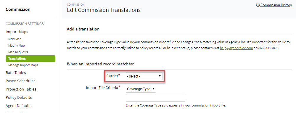 Screenshot showing how to choose the carrier of the import file for a map translation