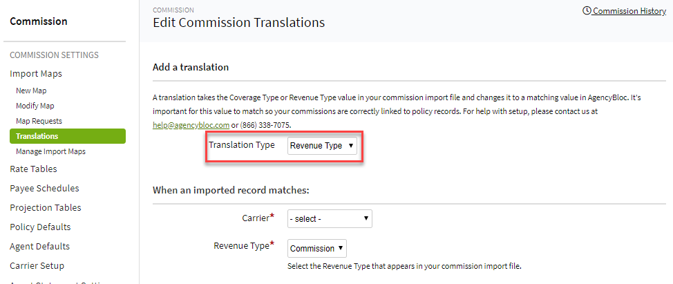 Screenshot showing how to change the map translation for revenue type