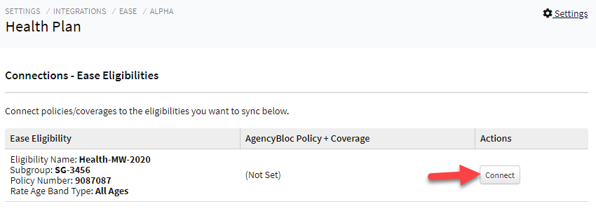 Screenshot showing how to edit an Ease eligibility connection