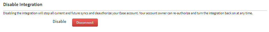 Screenshot showing how to disable the Ease integration