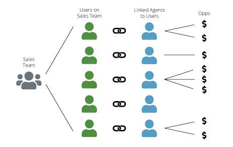 Diagram showing how sales teams are connected to sales opportunities