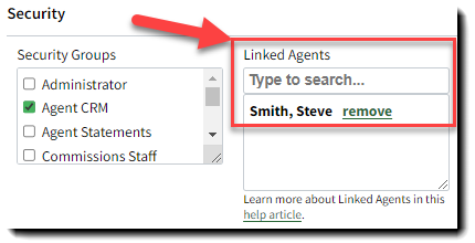 Screenshot showing the Linked Agents field on a user
