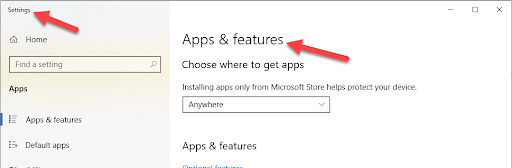 Screenshot showing where to find the AgencyBloc Add-In in a PC's Apps and Features settings