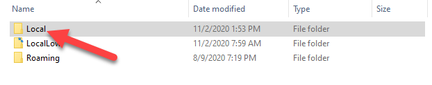 Screenshot showing the local folder in the file manager