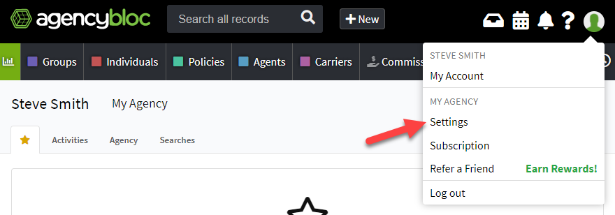 Screenshot showing the Settings option in the Profile & Settings menug