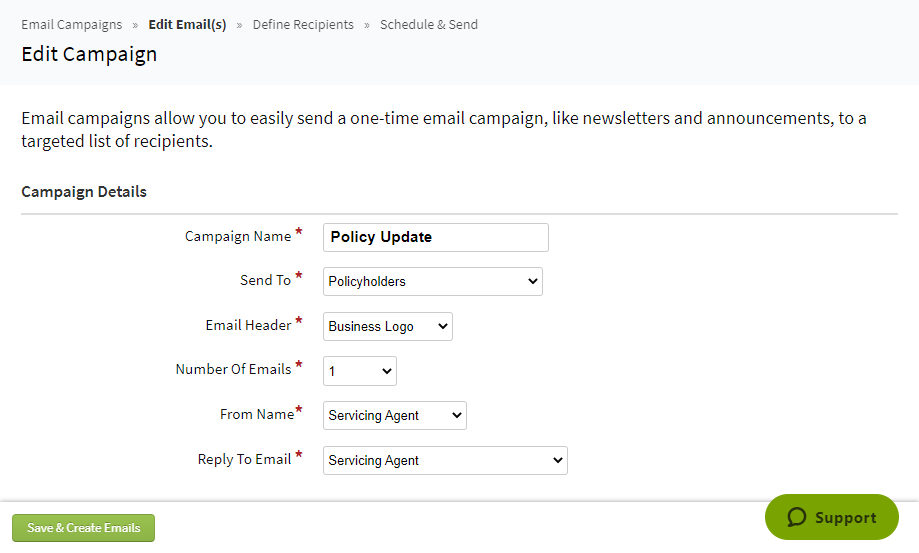 Screenshot showing campaign details
