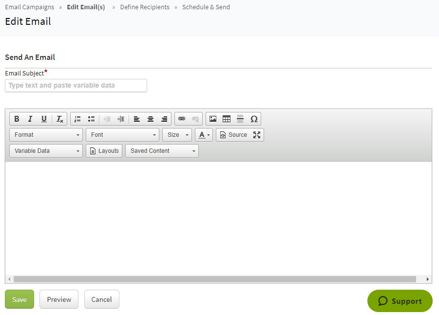 Screenshot showing the email editor