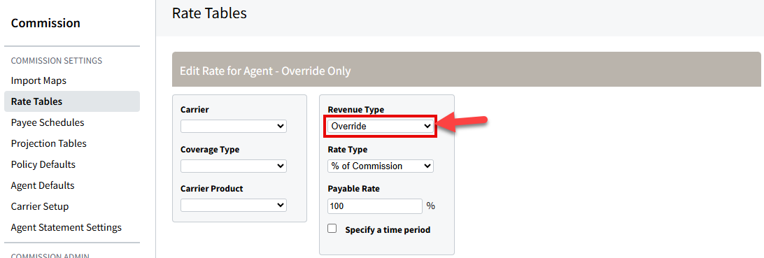 Screenshot showing how to edit a rate table
