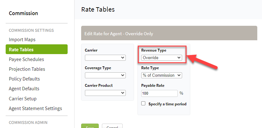 Screenshot showing how to edit a rate table