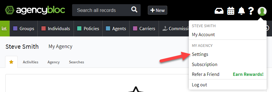 Screenshot showing how to access settings