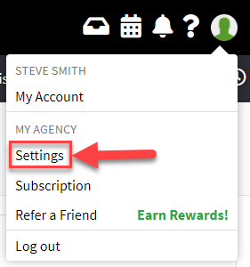 Screenshot showing how to access settings from the Profile and Settings icon