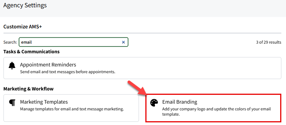 Screenshot showing the Email Marketing and Workflow settings