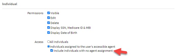 Screenshot showing the option to allow Users in the Security Group to access unassigned Individuals