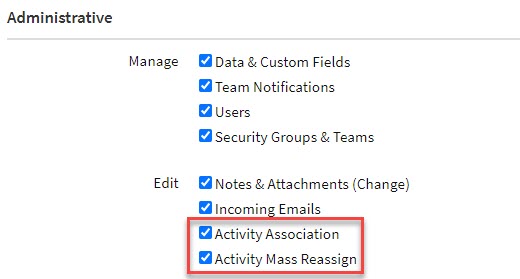 Screenshot showing new Activity Security Group permissions