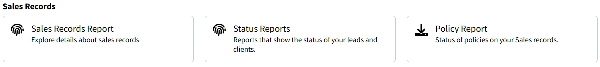 Screenshot showing Standard Reports for Sales Record 
