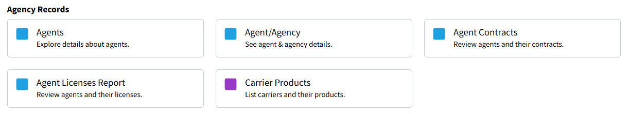 Screenshot showing Standard Reports for Agency Records