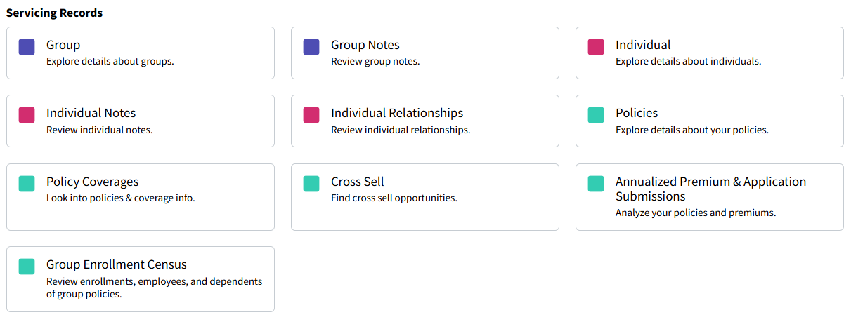 Screenshot showing Standard Reports for Servicing Records