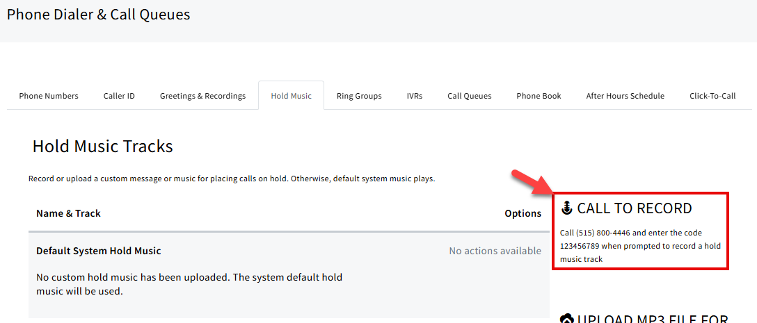 Screenshot showing where to enter the name for a new MP3 file upload