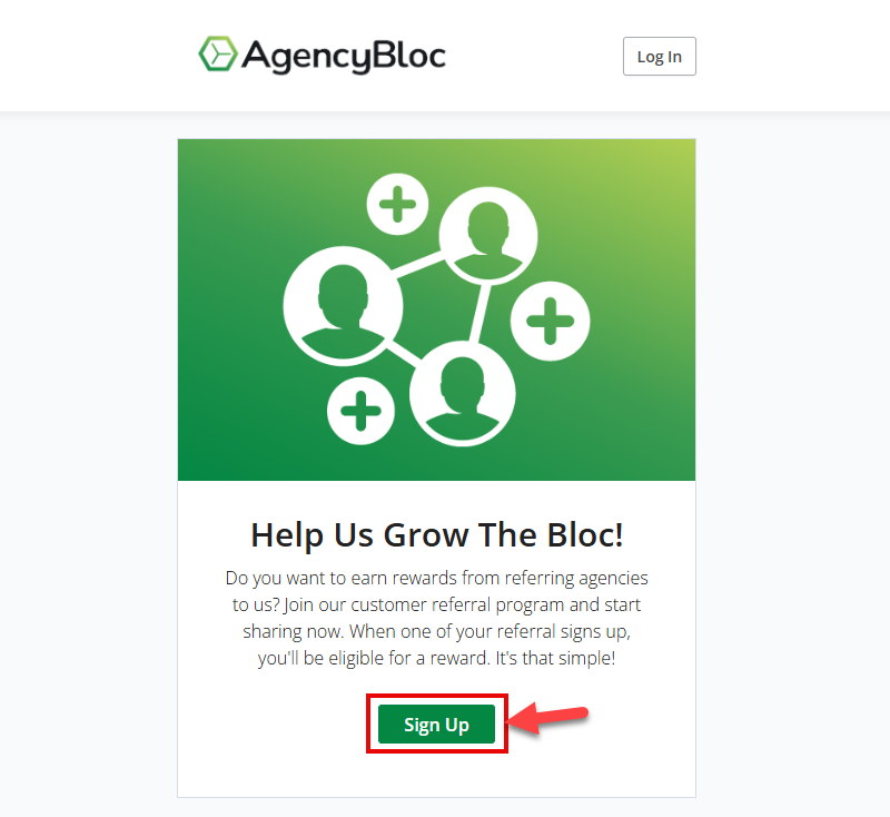 Screenshot showing how to sign up for a Referral Rock account