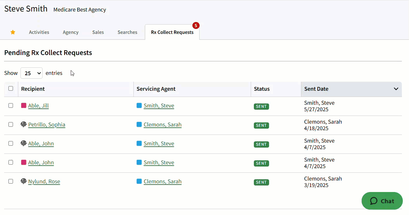 Animated image showing how to bulk send Rx Collect requests