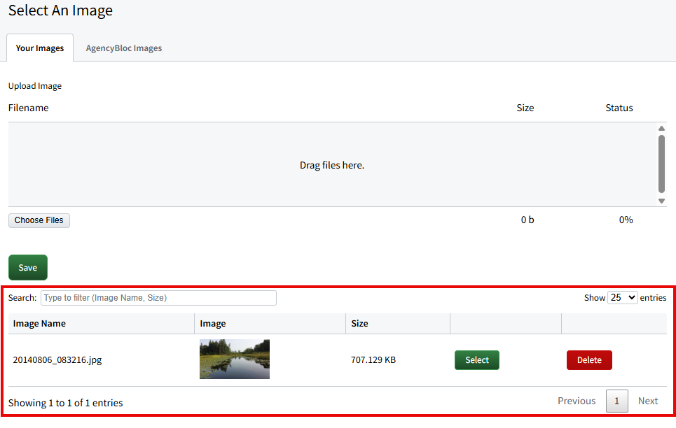 Screenshot showing how to select an uploaded image to insert