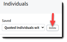 Screenshot showing how to deleted a saved search on the Individuals page