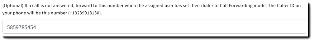 Screenshot showing where to add the phone number to forward calls to