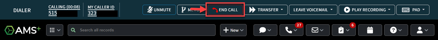 Screenshot showing the End Call button in the Dialer interface