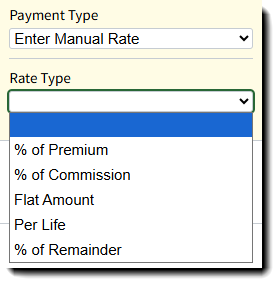 Screenshot showing the manual rate payment type