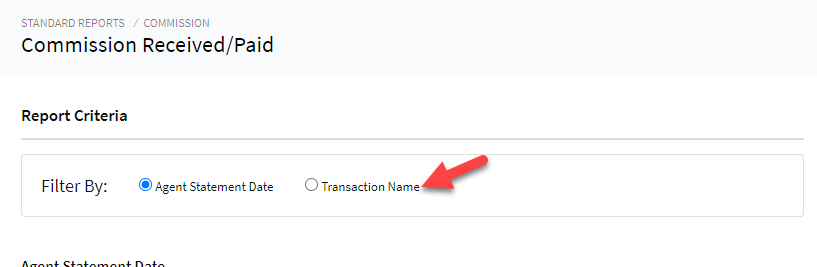 Screenshot showing the new Transaction filter