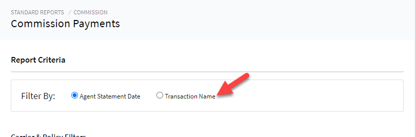 Screenshot showing the new Transaction filter