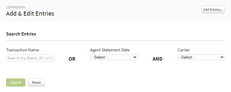 Screenshot showing the Add and Edit Entries page