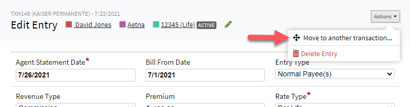 Screenshot showing the entry details