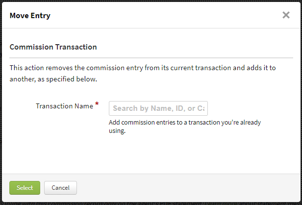 Screenshot showing how to select a Transaction to move the entry to
