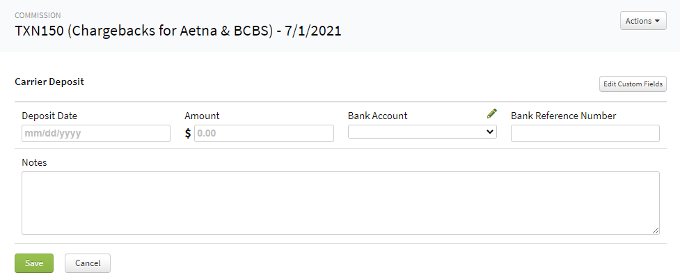 Screenshot showing the deposit fields in Transaction Details