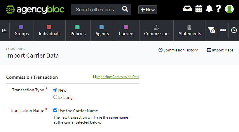 Screenshot showing how to choose a Transaction during the import process