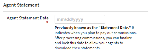 Screenshot showing where to add the Agent Statement Date during the import process