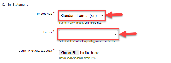 Screenshot showing the Standard Format option