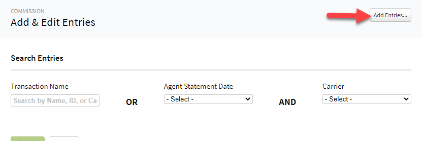 Screenshot showing the button for adding new entries