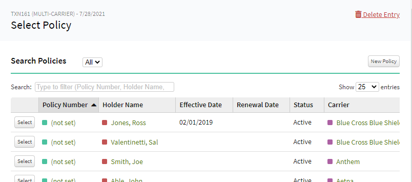 Screenshot showing how to find and link a Policy to the new entry