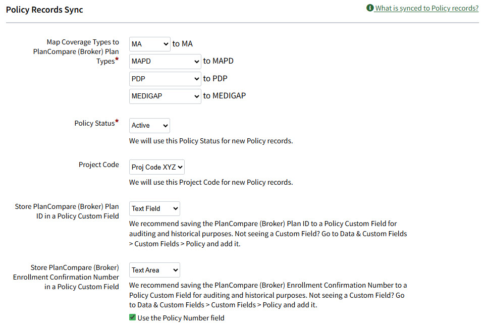 Screenshot showing the Policy Sync settings