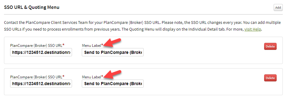 Screenshot showing where to edit the quoting menu label