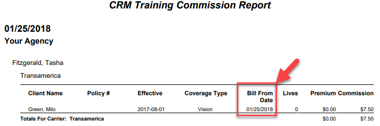 Screenshot showing the Bill From Date column before the update