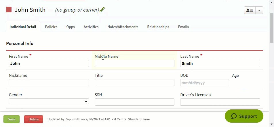Animated image showing how to update an Individual record